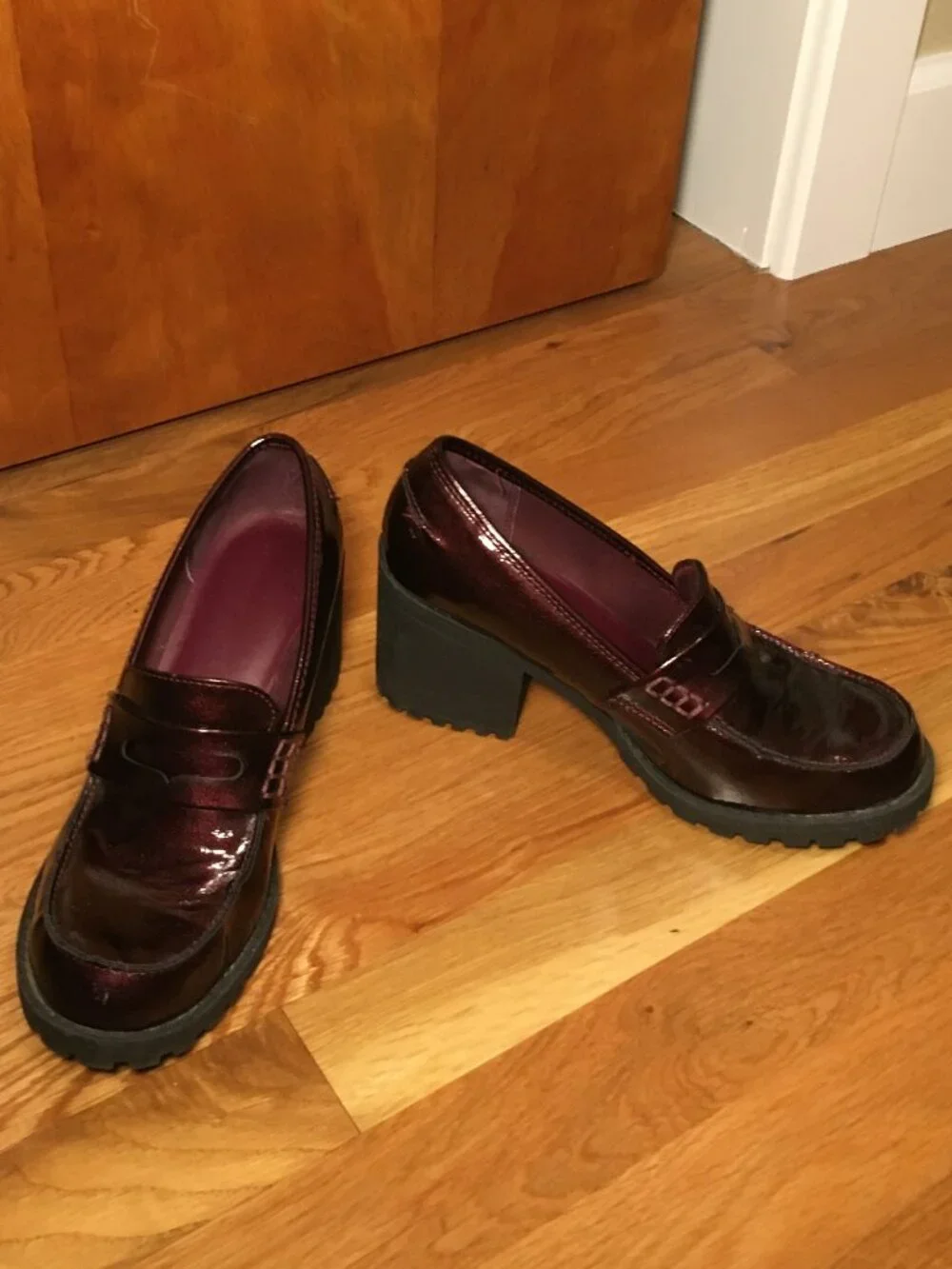 wine red platform loafers